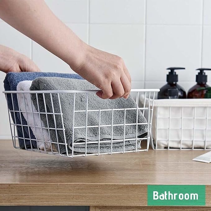 Iron Storage Basket Fabric Storage Basket Desktop Snack Basket 1 Pack Wire Baskets for Storage, Basket Organizer Storage Bin for Kitchen Cabinets A