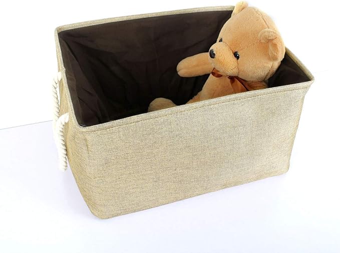 uxcell Fabric Storage Basket with Dual Handles, Collapsible Storage Bins for Laundry Clothes Storage, Home Organizer for Bedroom Office Closet Gold Tone X-Large