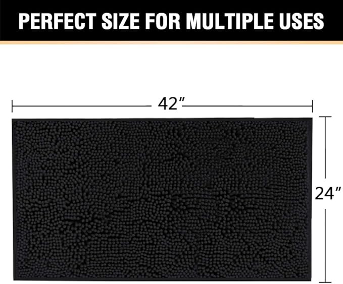 H.VERSAILTEX Microfiber Bath Rugs Chenille Floor Mat Ultra Soft Washable Bathroom Dry Fast Water Absorbent Bedroom Area Rugs, 24 x 42 - Inch, Black