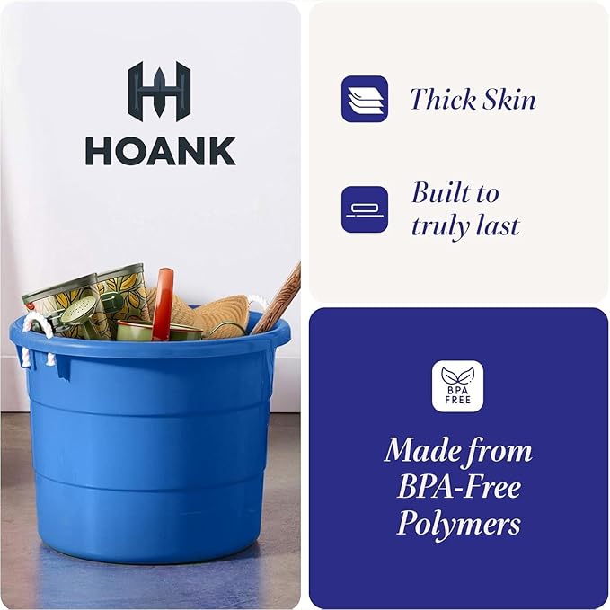 20 Gallon Storage Tub, Round Heavy Duty Plastic Container with Rope Handles, 21.5 x 21.5 x 16.5 inches, Navy Blue