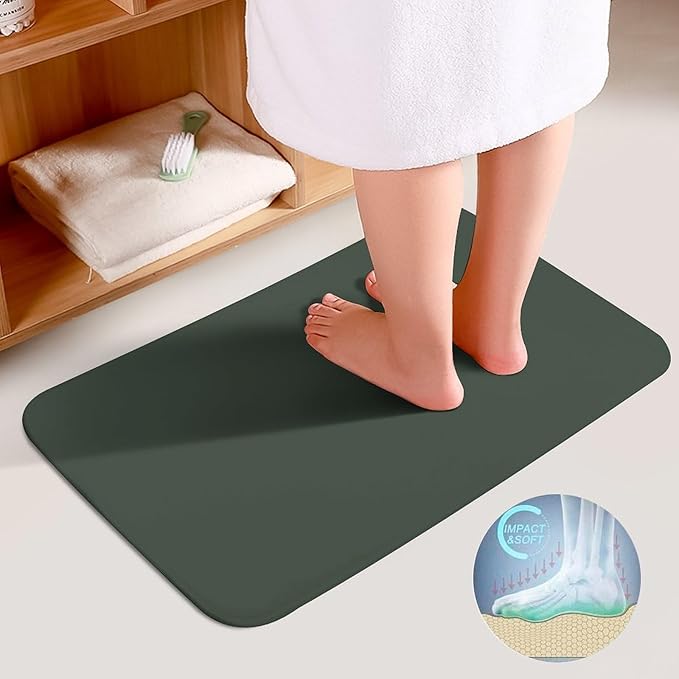 3 Pieces Bath Rug Sets, Forest Green Trend Color Bathroom Mat Set Non Slip U Shaped Contour Rug & Toilet Lid Cover