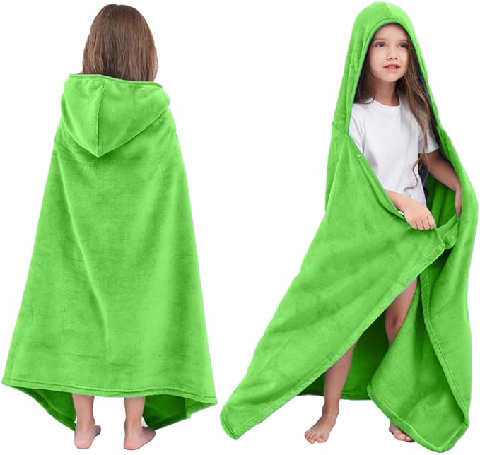 Hiturbo Kids Hooded Bath Towel: Soft Plush Pool Beach Fleece Towel Blanket - 50"x30" Toddler Towels Wrap for Boys Girls 3-12 Years (Green)