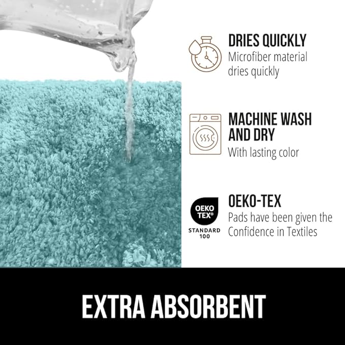 GORILLA GRIP Bathroom Rugs, Ultra Soft Absorbent Mat, Thick Plush Bath Rug, Machine Washable, Microfiber Quick Dry, Mats for Shower, Bathtub and Floor, Home Decor Accessories, 24x17, Spa Blue