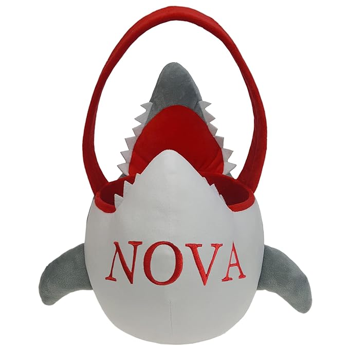 DearSun Personalized Shark Basket Easter Egg Hunting Basket Easter Goodie Gift Basket with Embroidery Name(Shark Mouth)