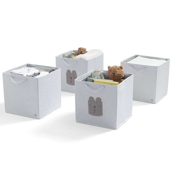 Delta Children Gap babyGap 4-Pack Brannan Bear Fabric Storage Bins with Handles, Grey