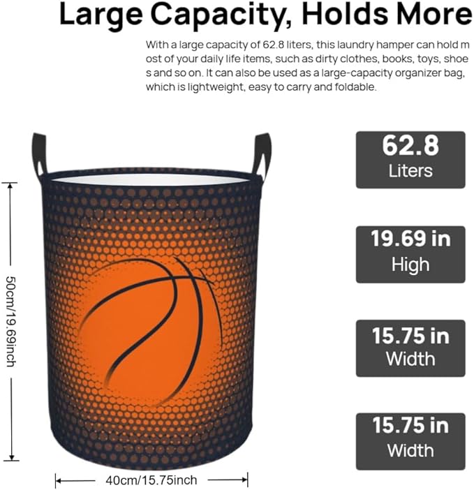 Basketball Laundry Basket Room Décor Hamper Clothes Storage Bucket Toy Organizer Foldable Waterproof Bathroom Laundry Storage Bedroom Large