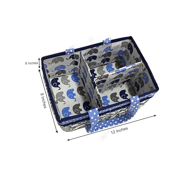 Bacati Elephants Nursery Fabric Storage Caddy with Handles, Blue/Navy/Grey
