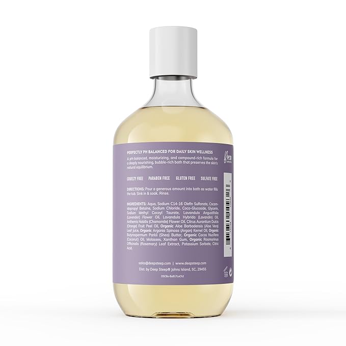 Deep Steep Lavender Chamomile Bubble Bath for Women, Hypoallergenic, Clinically Tested, Clean Formula for Sensitive Skin, Sulfate-Free, 17 fl oz Bottle, Essential Bath Accessories