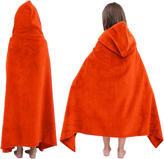 Hiturbo Kids Hooded Bath Towel: Soft Plush Pool Beach Fleece Towel Blanket - 50"x30" Toddler Towels Wrap for Boys Girls 3-12 Years (Orange)