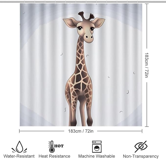 4 Piece Bathroom Rug Set with Shower Curtain, Non-Slip Bath Mat Toilet Cover Set, Cute Giraffe Bathroom Rug Sets
