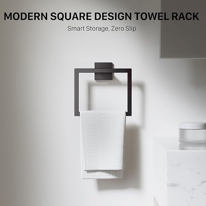 5-Piece 23.6 Inch Matte Black Bathroom Accessories Set, Bathroom Hardware Set, SUS304 Stainless Steel Bath Towel Bar Set, Toilet Paper Holder with Shelf, Towel Hooks, Towel Ring Wall Mounted