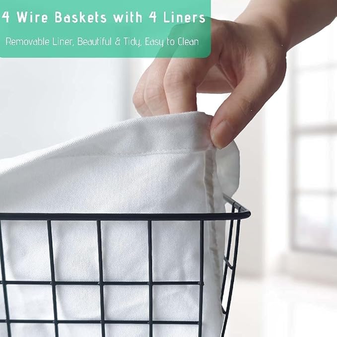 Iron Storage Basket Fabric Storage Basket Desktop Snack Basket 1 Pack Wire Baskets for Storage, Basket Organizer Storage Bin for Kitchen Cabinets A