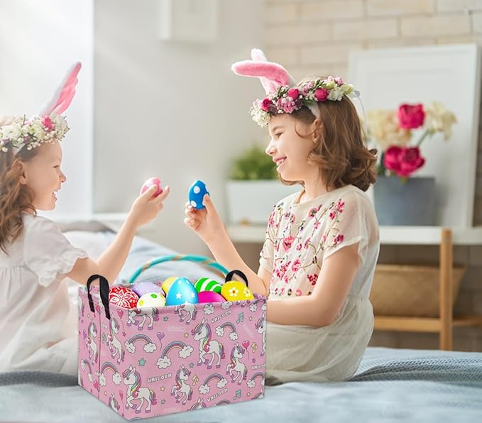 Rectangular Unicorn Basket Kids Basket Pink Baby Storage Basket Cute Kids Toy Storage Bin Organizer Shelf Book Basket Unicorn Room Decor(Pink Unicorn)