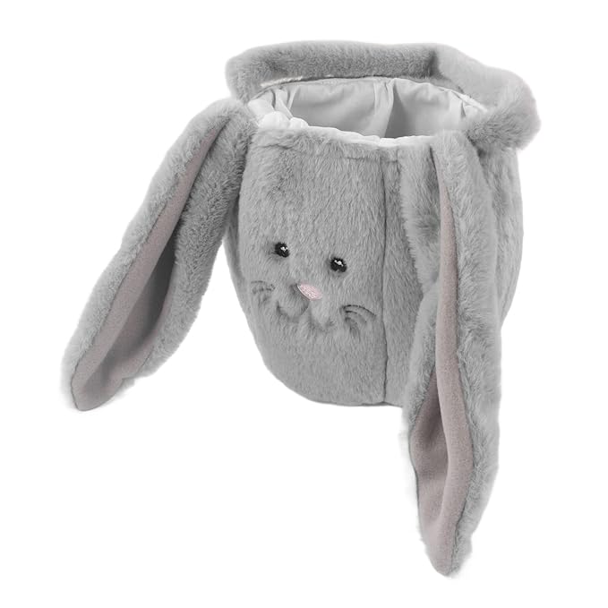 Plush Easter Bunny Basket, Children Easter Basket, Cute Cartoon Long Ears Bunny Egg Basket with Soft Plush Material, Perfect for Easter Egg Hunt and Festive Decorations (Light Grey)