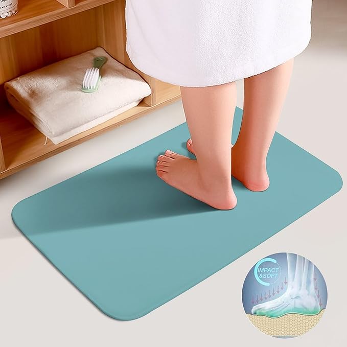 3 Pieces Bath Rug Sets, Retro Blue Trend Color Bathroom Mat Set Non Slip U Shaped Contour Rug & Toilet Lid Cover