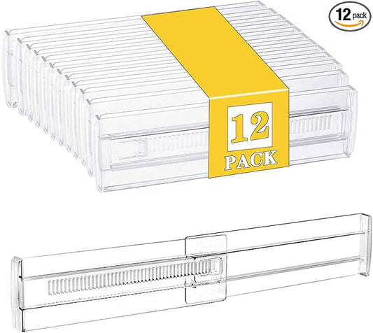 12 Pcs Drawer Dividers for Clothes, 3.15" High 11.34"-19.69" Adjustable Expandable Dresser Drawer Organizer, Clear Plastic Separators for Dresser, Baby Clothing, Underwear, Cosmetic