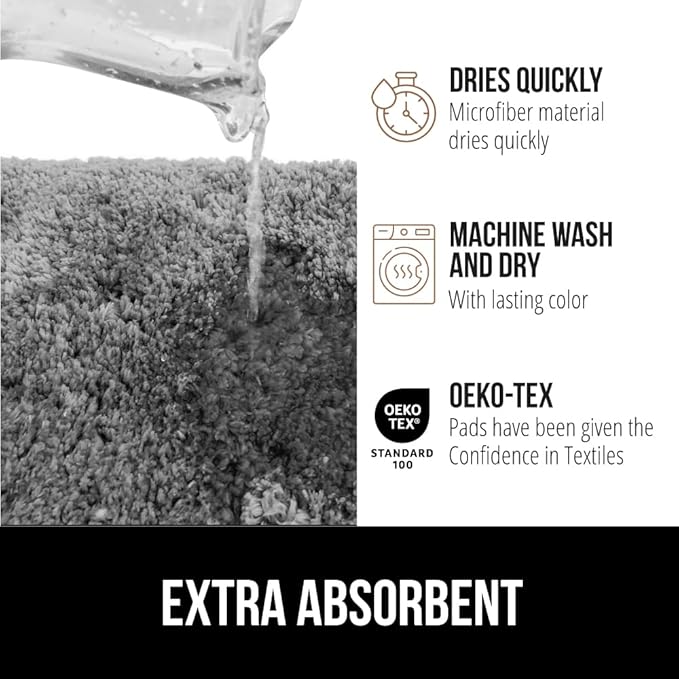 GORILLA GRIP Bathroom Rugs, 60x24, Ultra Soft Absorbent Mat, Thick Plush Bath Rug, Machine Washable, Microfiber Quick Dry, Mats for Shower, Bathtub and Floor, Home Decor Accessories, Grey