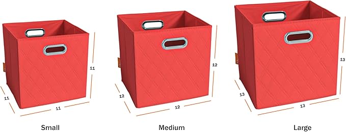 FH Group JIAessentials 12" Faux Leather Foldable Storage Cube Bins Set of 2 – Red Diamond Patterned Organizers with Handles for Closet & Shelves