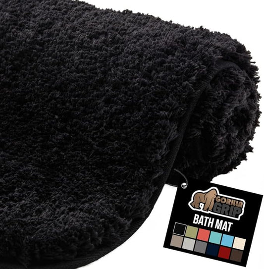 GORILLA GRIP Bathroom Rugs, 42x24, Ultra Soft Absorbent Mat, Thick Plush Bath Rug, Machine Washable, Microfiber Quick Dry, Mats for Shower, Bathtub and Floor, Home Decor Accessories, Black