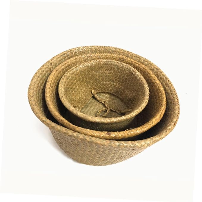 Handmade Foldable Seaweed Storage Basket Woven Decorative Basket for Organizing Clothes Toys and Plants Small Yellow
