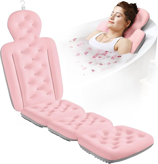 Full Body Bath Pillow for Bathtub, Thick Bathtub Cushion with Laundry Bag, Luxury Tub Pillow for Bath for Headrest Neck and Back Support Pink 60" x 16"