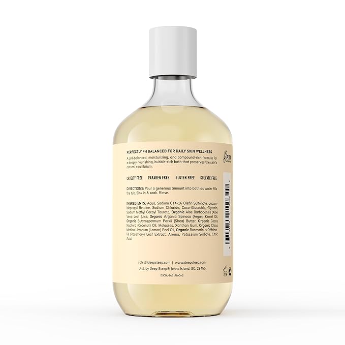 Deep Steep Lemon Cream Bubble Bath for Women, Hypoallergenic, Clinically Tested, Clean Formula for Sensitive Skin, Sulfate-Free, 17 fl oz Bottle, Essential Bath Accessories