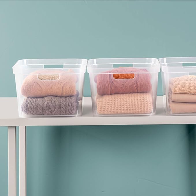 Sterilite 8.25x12.25x15 Inch Modern Polished Storage Bin w/Comfortable Carry Through Handles & Banded Rim for Household Organization, Clear (18 Pack)