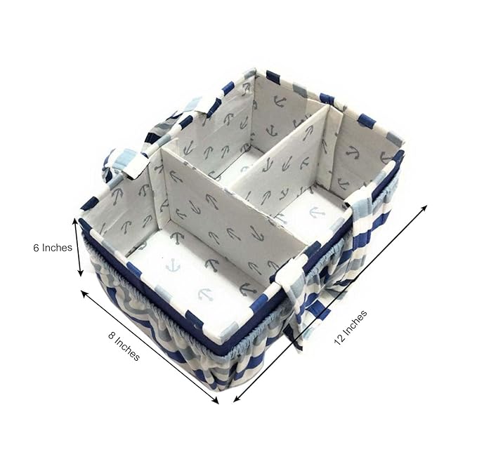 Bacati Little Sailor Nursery Fabric Storage Caddy with Handles, Blue
