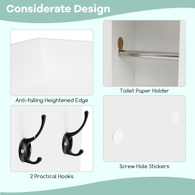 Tangkula Over The Toilet Storage Cabinet, Farmhouse Freestanding Above Toilet Rack w/Sliding Barn Door, Adjustable Shelves, Toilet Paper Holder, 2 Hooks, Bathroom Space Saver (Retro, White)