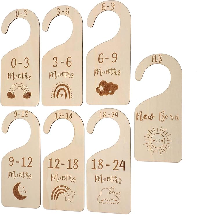 Wooden Baby Closet Dividers Double-Sided Wooden Baby Wardrobe Babies Closet Organizer for Clothes Organizer Adorable Clothes Size Hanger Holder Nursery Decor Birthday Gift for Babies Room