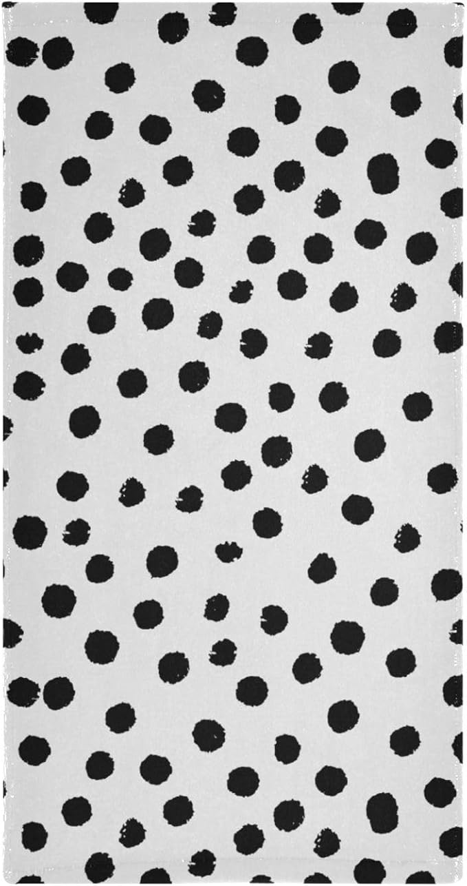 2 Pack Black White Polka Dots Hand Towels for Bathroom,Soft Absorbent Boho Black Spots Doodle Kitchen Dish Towels,Modern Decorative Guest Bathroom Towels for Bath,Face,Shower,Gym 14"x28"