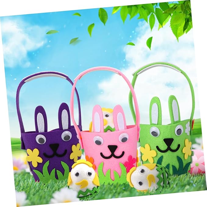 OSOLADY 3Pcs Easter Egg Basket Adorable Bunny Felt Baskets for Egg Hunts and Festival Decorations Fabric for Boy Girl and Family Fun