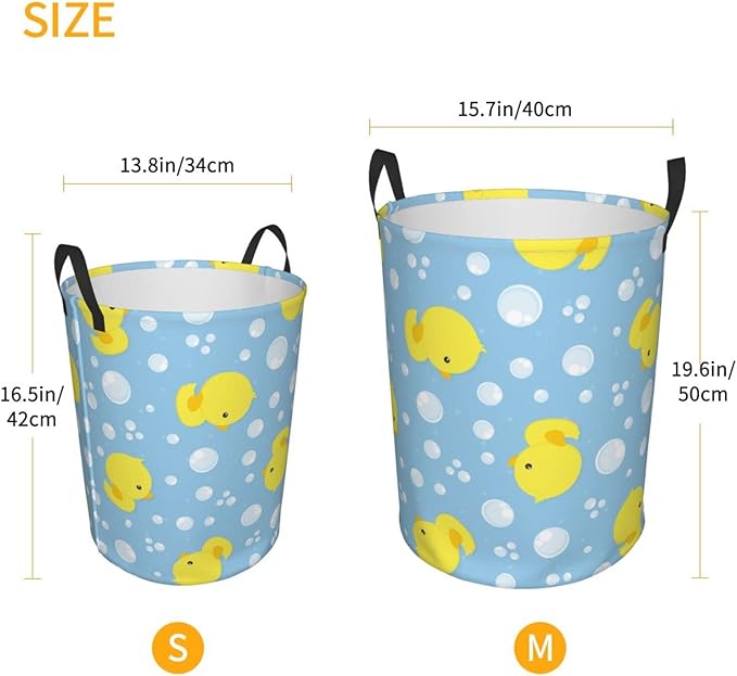 38L Round Laundry Hamper Cute Rubber Ducks Storage Basket Waterproof Coating Organizer Bin For Nursery Clothes Toys