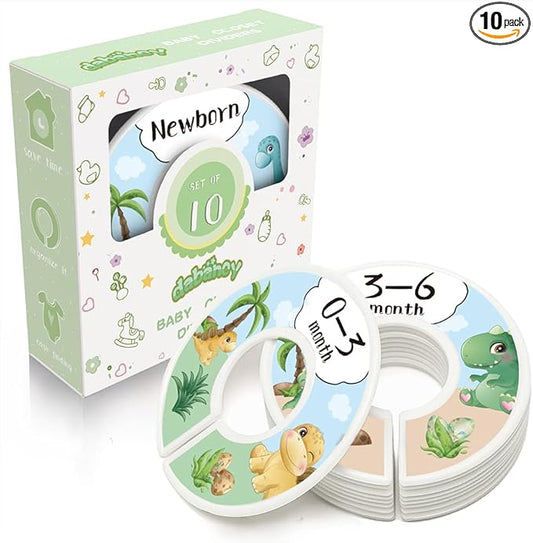 Baby Closet Dividers - Set of 10 from Newborn to Toddler and 2 Blanks with Colored Box - Dinosaur Designs Nursery Closet Size Dividers - [Dinosaur]