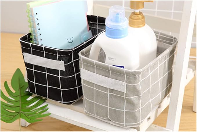 AARAINBOW 3 Packs Storage Basket Bins Canvas Mini Storage Cubes Storage Basket for Makeup, Toys Liners, Books Storage Baskets with Handles for Shelves & Desks(3 Black)