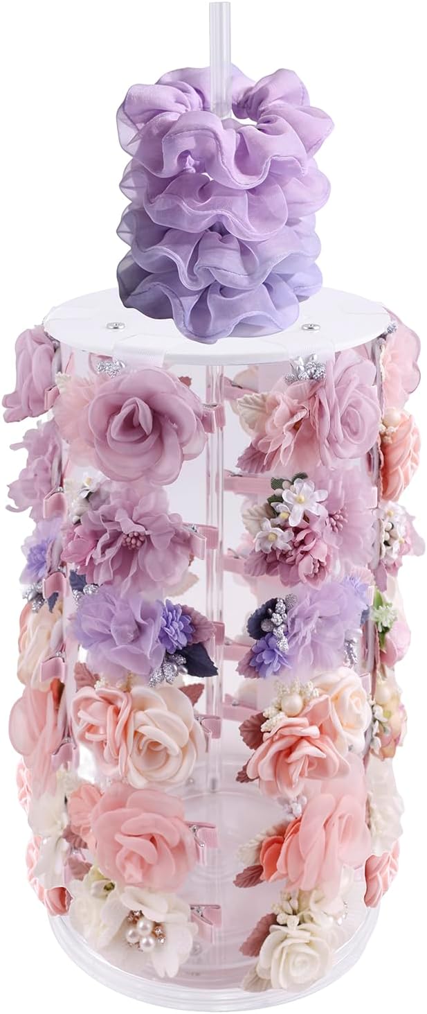 cherrboll Rotating Hair Bows Holder Stand, Headbands Organizer Scrunchies Claw Clips Rack Display, Hair Accessories Storage Nursery Room Decor for Baby Toddler Girls