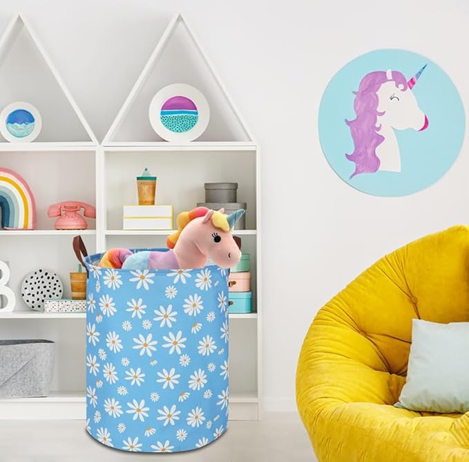 Kids Laundry Hamper,Blue Laundry Basket,Baby Nursery Hamper,Waterproof Toys Storage Bin,Clothes Organizer,Gift Basket,Room Decor(Daisy)