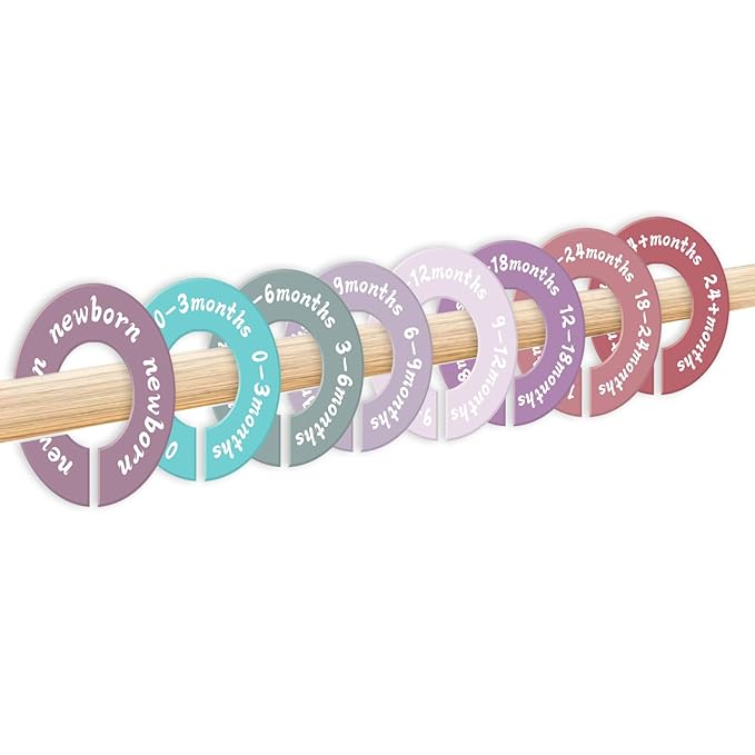 8 Pcs Baby Closet Dividers, Neutral Baby Clothes Organizer for Newborn to 24 Months, Baby Nursery Decor Clothes Hanger Dividers, Clear Labels for Easy Sorting, Fits Most Rods