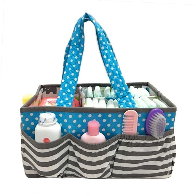 Bacati Elephants Unisex Nursery Fabric Storage Caddy with Handles, Aqua/Lime/Grey
