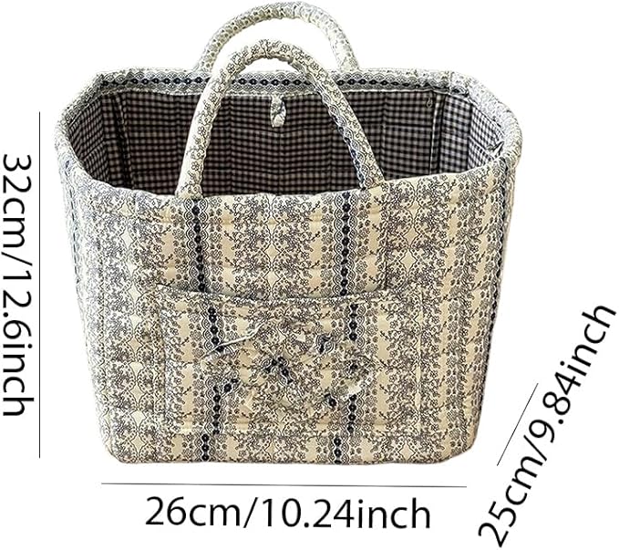 JQWYGB Foldable Laundry Basket Boho Bear Storage Basket Floral Quilted Fabric Car Storage Basket Handles Large Laundry Baskets for Clothes and Dolls