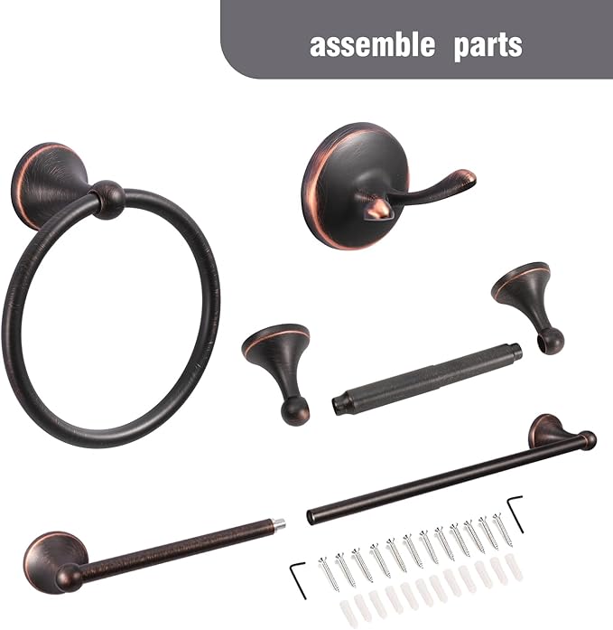 4-Piece Bathroom Hardware Set: Oil-Rubbed Bronze Bathroom Accessory Set, Towel Bars,Towel Ring,Toilet Paper Holder,Robe Hook, Wall Mounted,Optional Install Longer or Shorter Towel bar