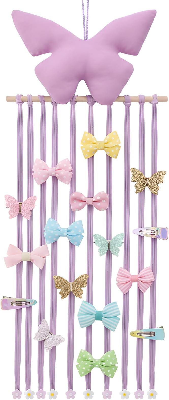 Long Bow Holder for Girls Baby Pink Purple Butterfly Hair Bows Clip Organizer 31.5 Inch Baby Hair Accessories Storage Display Hanging Decor for Girls Nursery Room Bedroom Living Room