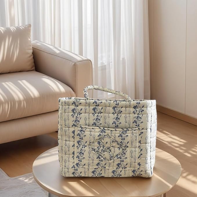 JQWYGB Foldable Laundry Basket Boho Bear Storage Basket Floral Quilted Fabric Car Storage Basket Handles Large Laundry Baskets for Clothes and Dolls