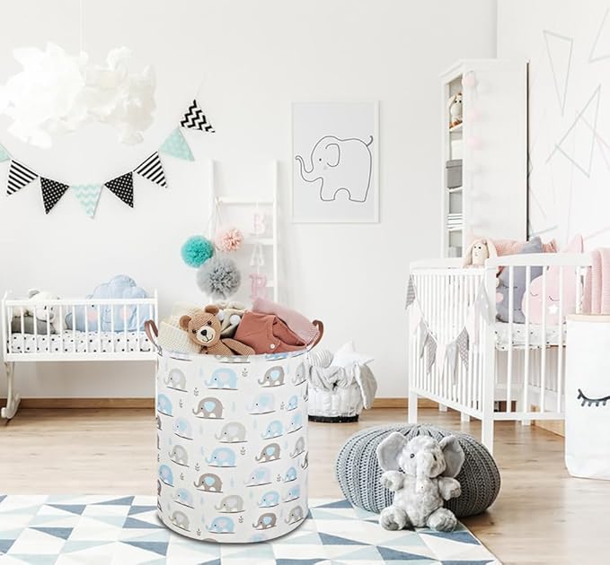 Laundry Hamper, Elephant laundry Basket, Nursery Hamper, Waterproof Storage Bin for Bedroom, Clothes Organizer Basket, Room Decor(Blue Elephant)
