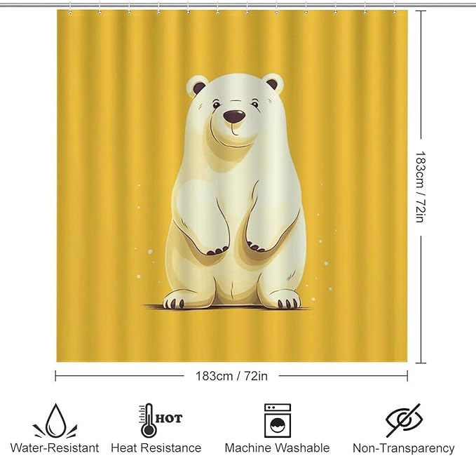 4 Piece Bathroom Rug Set with Shower Curtain, Non-Slip Bath Mat Toilet Cover Set, Cute Cartoon Polar Bear Bathroom Rug Sets