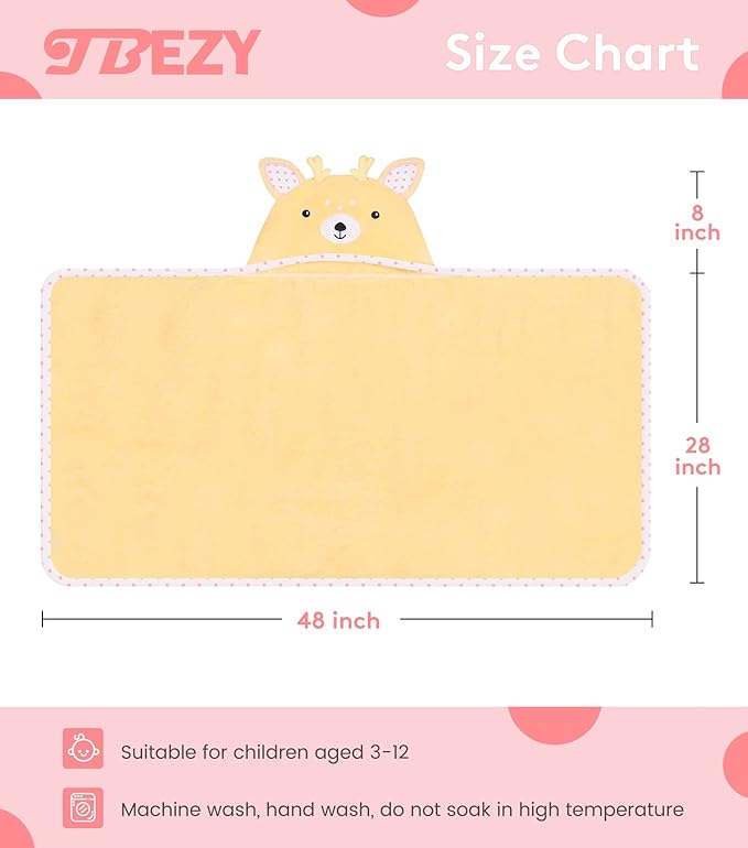 Hooded Towel for Kids 100% Cotton Ultra Soft with Unique Animal Design Large for Infants 3-10 Years (Fawn)