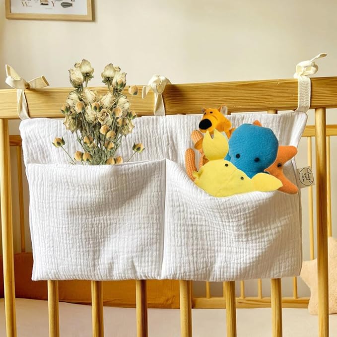 Eforcase 2PCS Baby Crib Organizer Cot Caddy Bed Storage Bag Hanging Pocket Diaper Nursery Organizer Bed Hanging Organizer Bag