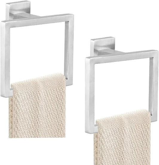 2-Piece Towel Ring - Thicken SUS 304 Stainless Steel Towel Holder, Towel Racks for Bathroom, Square Modern Design Hand Towel Holder, Contemporary Hand Towel Bar - Brushed Nickel