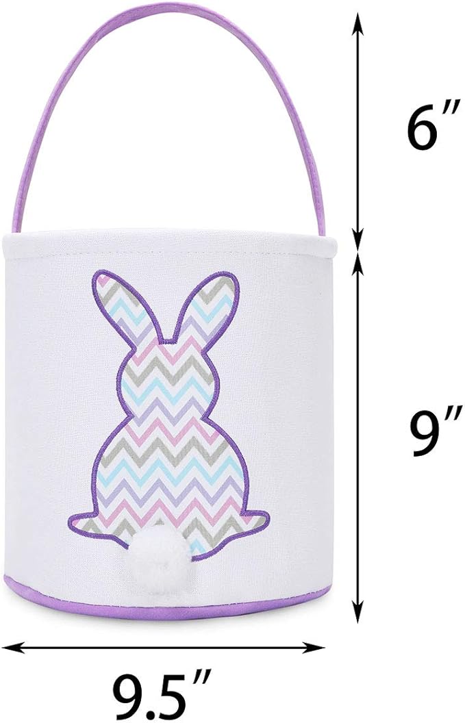 MONOBLANKS Easter Bunny Basket Bags, Rabbit Bucket Tote for Easter Egg Hunts Decorations Candy Gifts Storage (Purple(wave))
