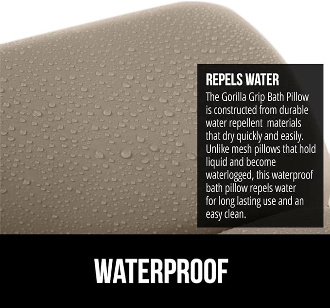 GORILLA GRIP Bath Pillow for Tub, Strong Suction Cups, Luxury Bathtub Pillows, Headrest Neck and Back Support, Relaxing Hot Tub and Home Spa Accessories, Bathroom Essentials, Gifts for Women, Beige